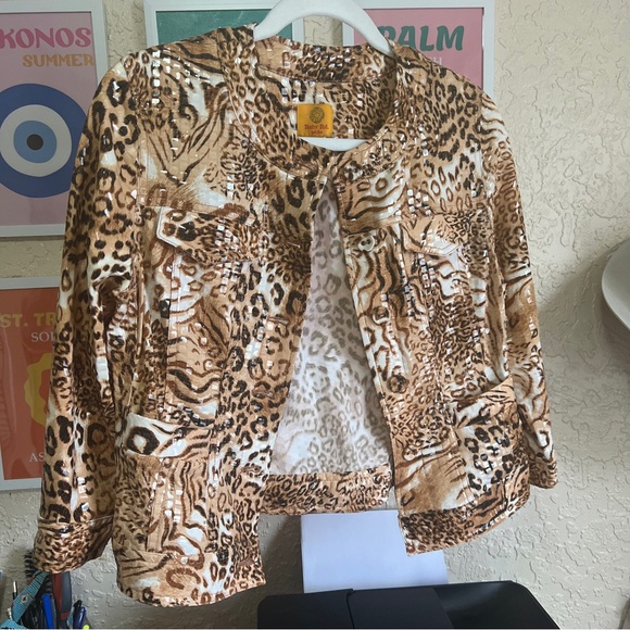 Ruby Rd Ladies 8p Animal Print Summer Light Fashion Button Up Jacket Hamptons - Picture 2 of 6